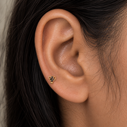 9K Gold Black Bloom Heart Second Stud Earrings