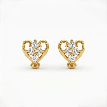 9K Gold Crystal Heart Curl Second Stud Earrings