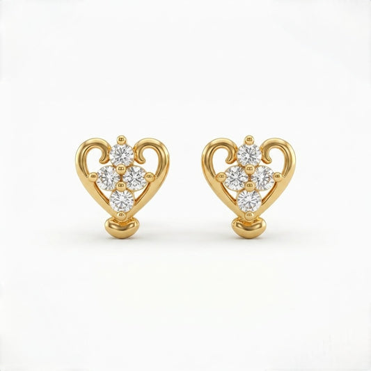 9K Gold Crystal Heart Curl Second Stud Earrings