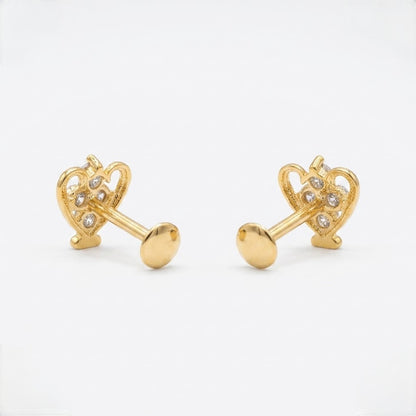 9K Gold Crystal Heart Curl Second Stud Earrings