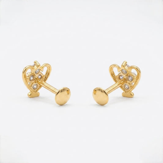 9K Gold Crystal Heart Curl Second Stud Earrings