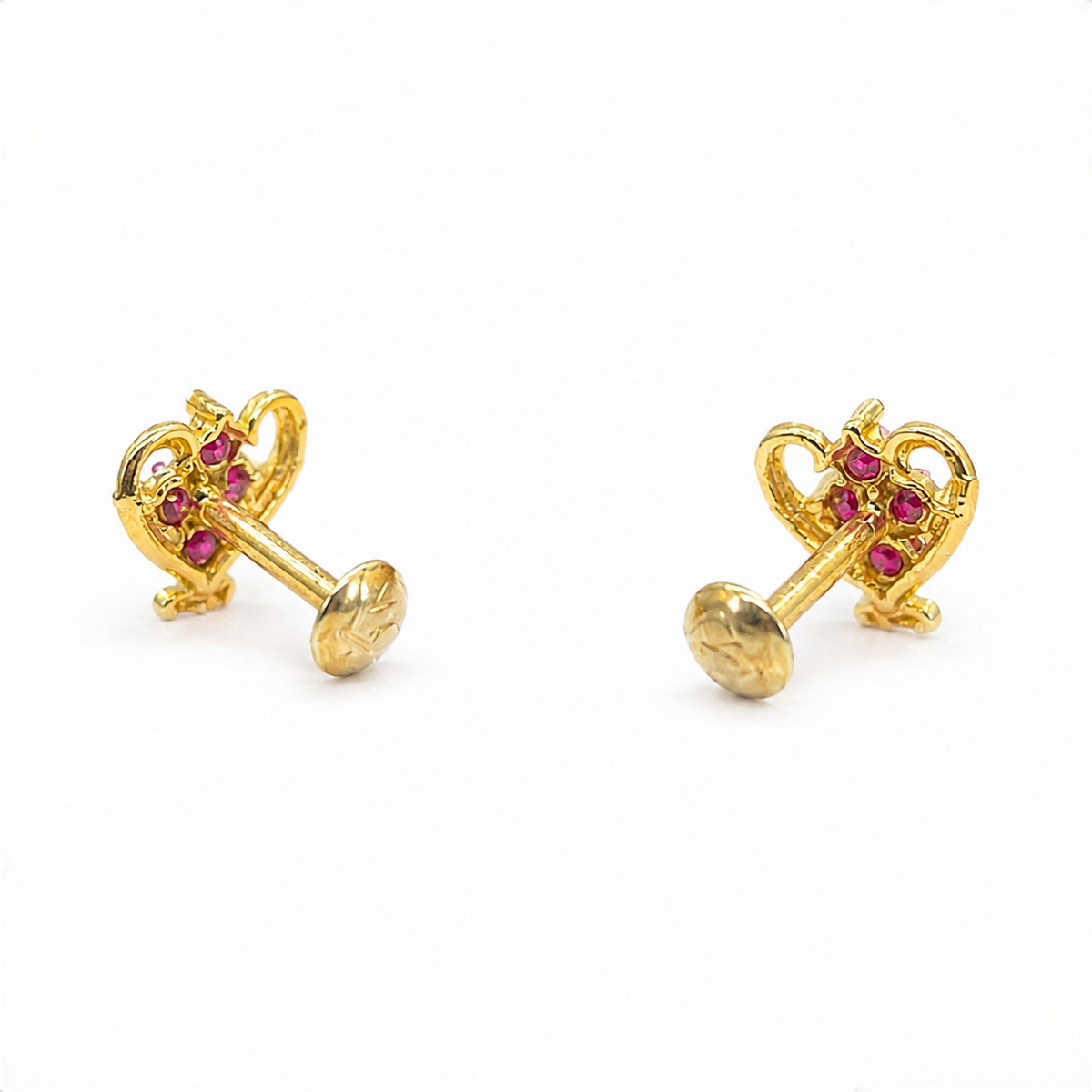 9K Gold Ruby Heart Curl Second Stud Earrings