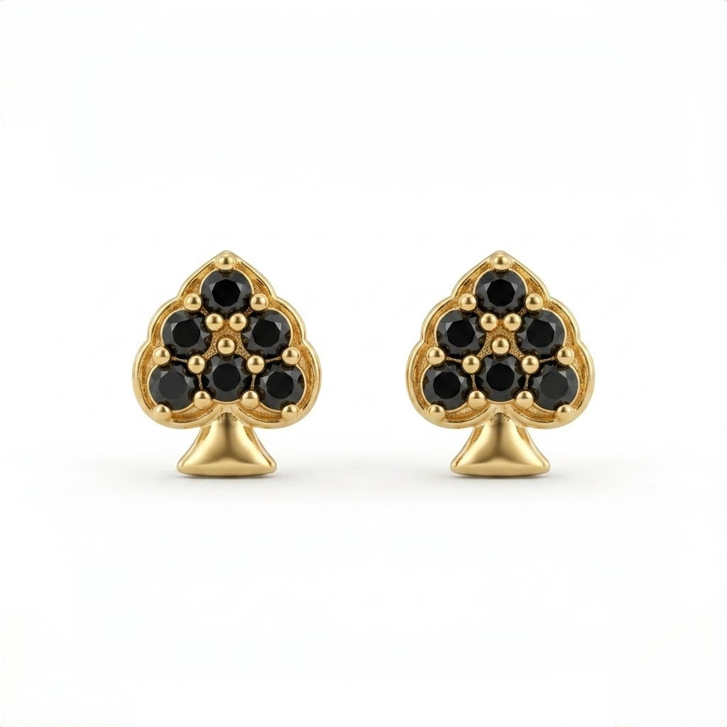 9K Gold Black Spade Second Stud Earrings