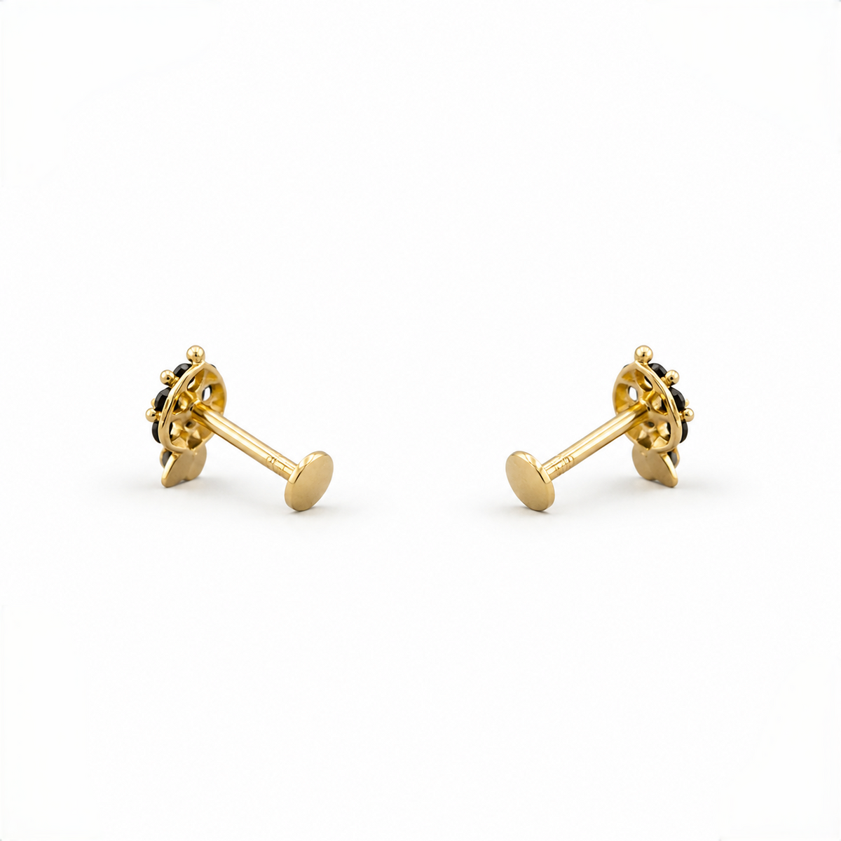 9K Gold Black Spade Second Stud Earrings