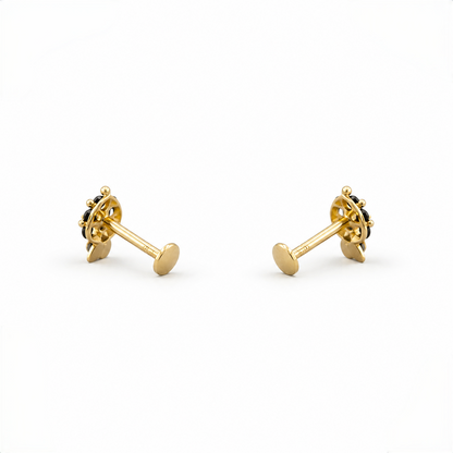 9K Gold Black Spade Second Stud Earrings