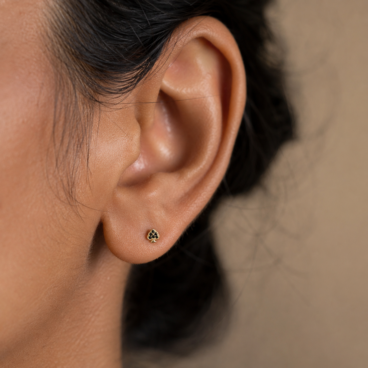 9K Gold Black Spade Second Stud Earrings