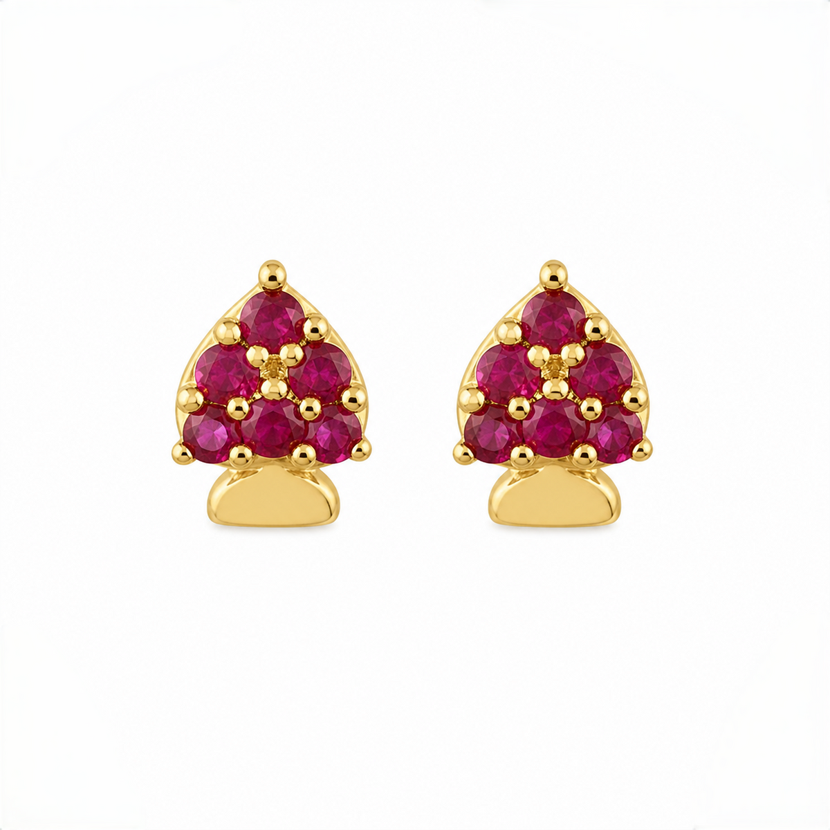 9K Gold Ruby Leaf Heart Second Stud Earrings