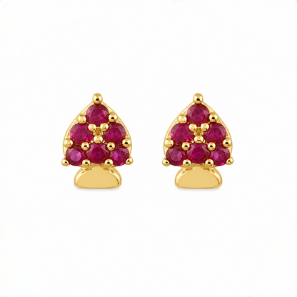 9K Gold Ruby Leaf Heart Second Stud Earrings