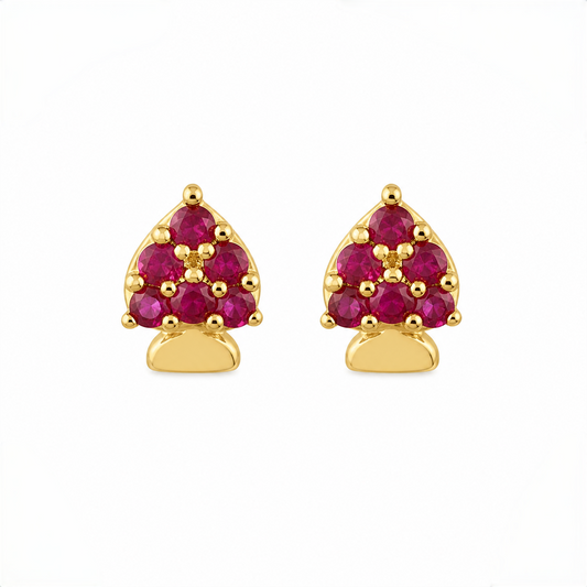 9K Gold Ruby Leaf Heart Second Stud Earrings