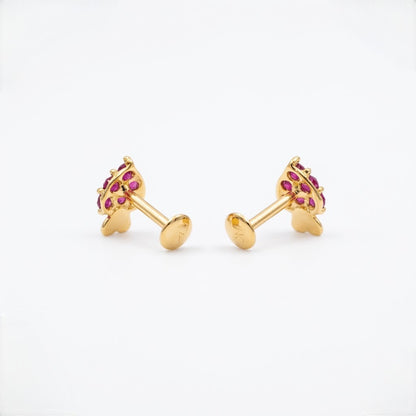 9K Gold Ruby Leaf Heart Second Stud Earrings