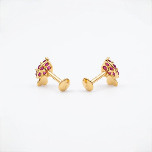9K Gold Ruby Leaf Heart Second Stud Earrings