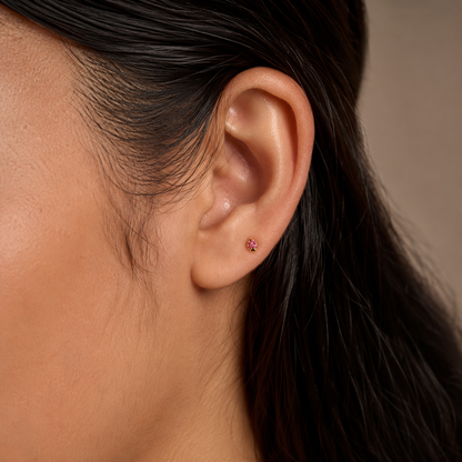 9K Gold Ruby Leaf Heart Second Stud Earrings