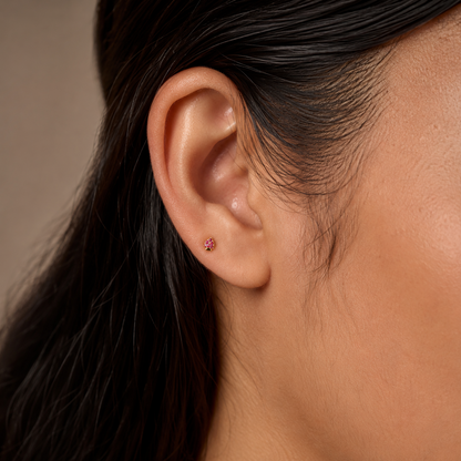 9K Gold Ruby Leaf Heart Second Stud Earrings