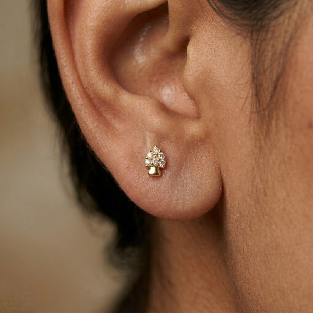 9K Gold Crystal Spade Second Stud Earrings
