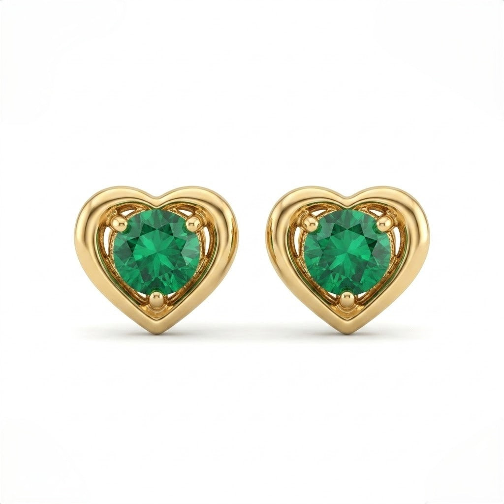 9K Gold Emerald Heart Solitaire Second Stud Earrings