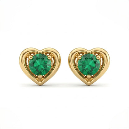 9K Gold Emerald Heart Solitaire Second Stud Earrings