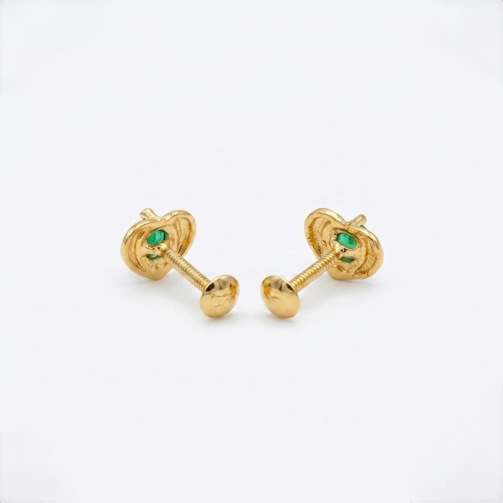 9K Gold Emerald Heart Solitaire Second Stud Earrings
