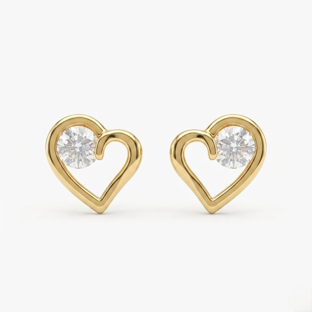 9K Gold Open Love Spark Second Stud Earrings
