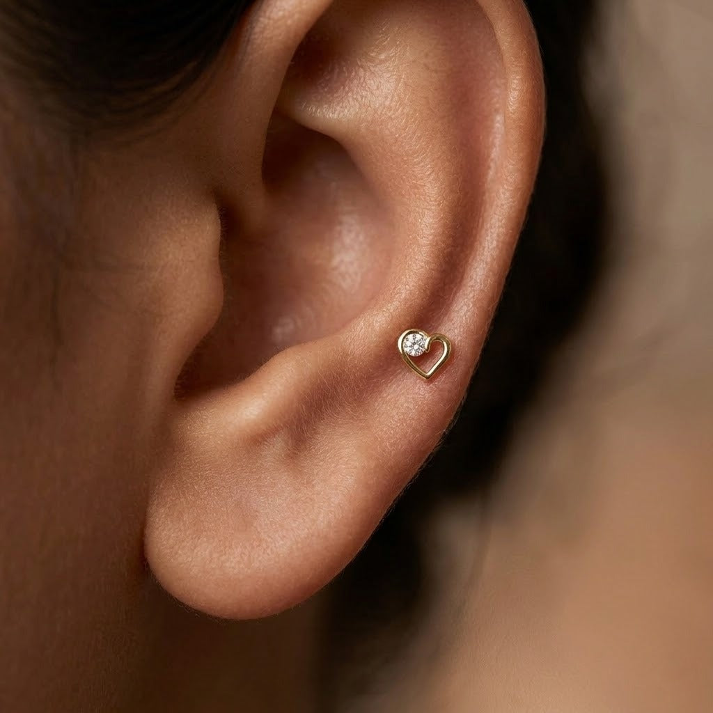 9K Gold Open Love Spark Second Stud Earrings