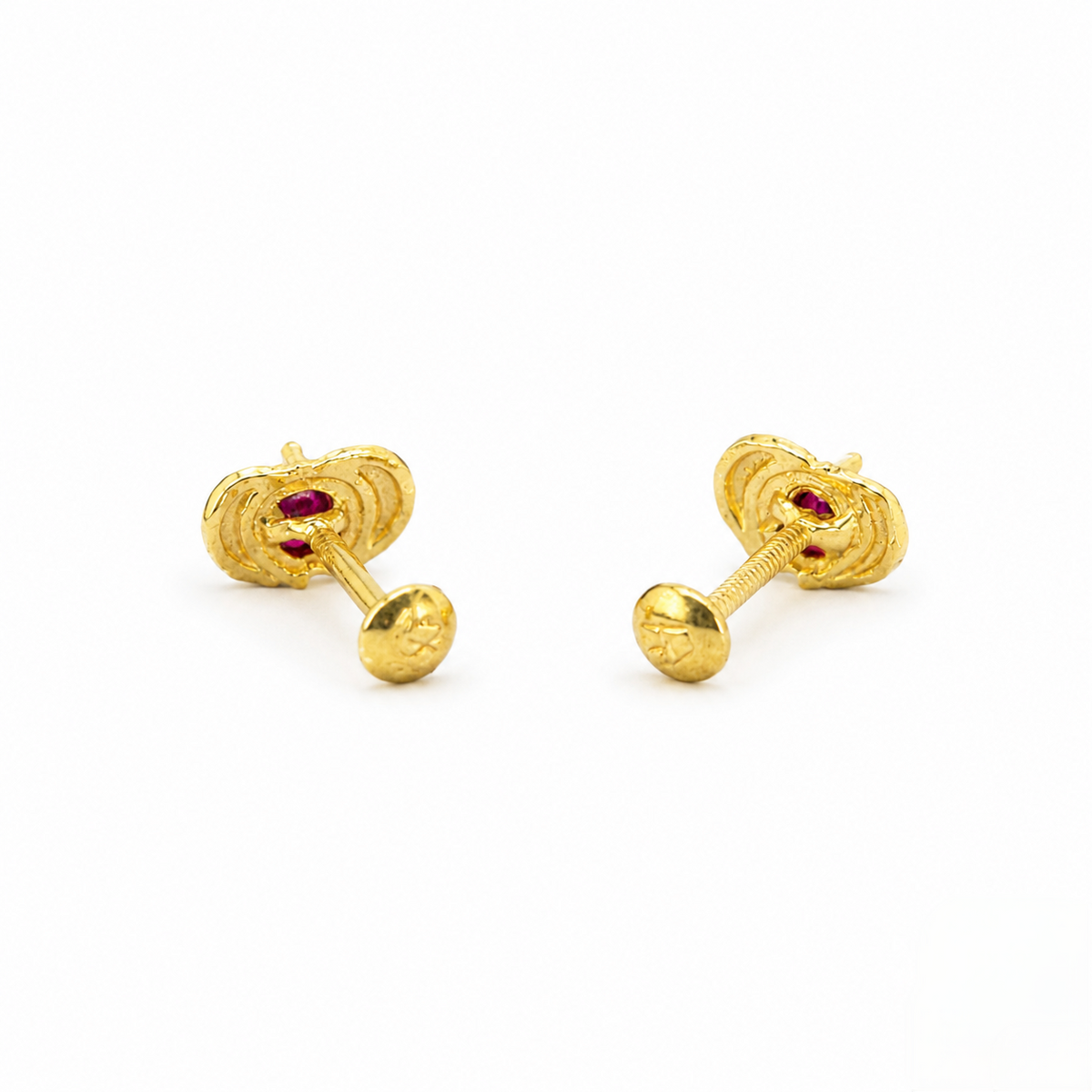 9K Gold Ruby Heart Crown Second Stud Earrings