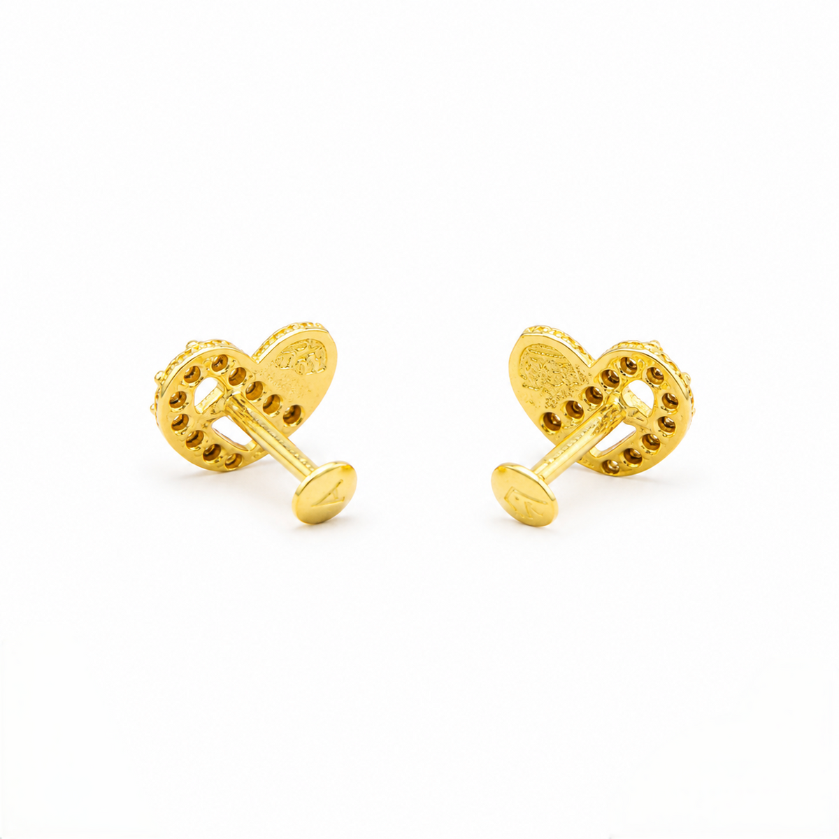 9K Gold Black Stone Ribbon Heart Second Stud Earrings