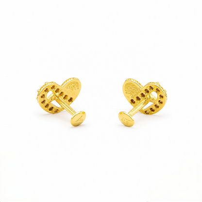 9K Gold Black Stone Ribbon Heart Second Stud Earrings