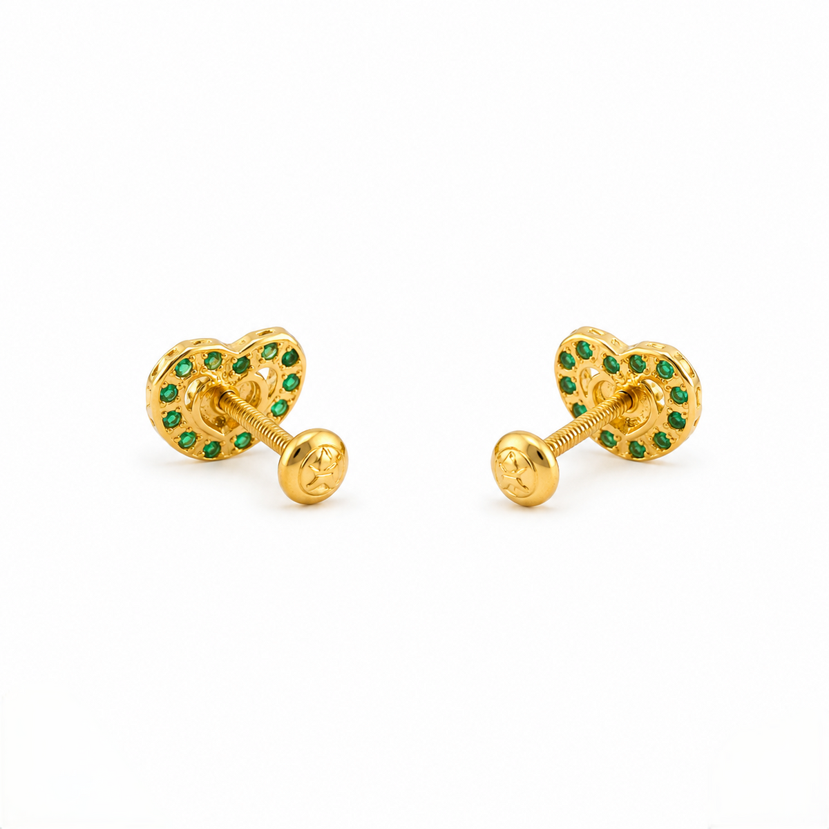9K Gold Emerald Halo Heart Second Stud Earrings