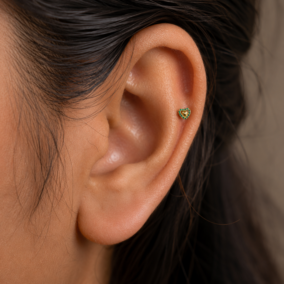 9K Gold Emerald Halo Heart Second Stud Earrings