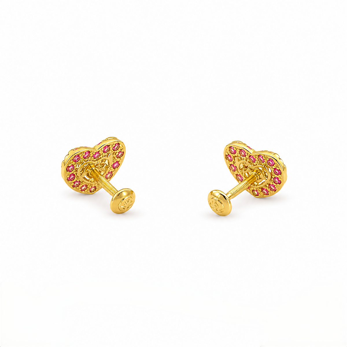 9K Gold Ruby Halo Heart Second Stud Earrings