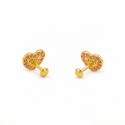9K Gold Ruby Halo Heart Second Stud Earrings