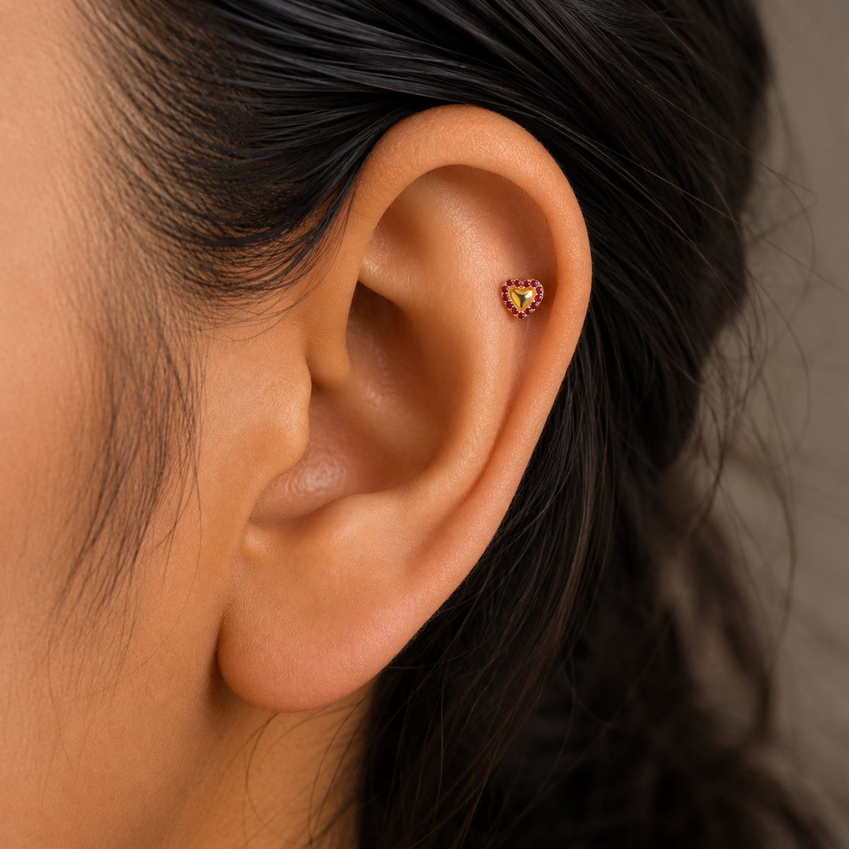 9K Gold Ruby Halo Heart Second Stud Earrings