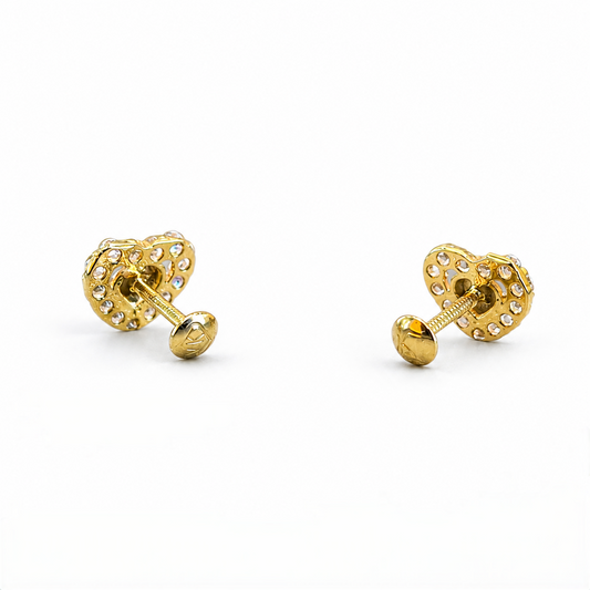 9K Gold White Stone Halo Heart Second Stud Earrings