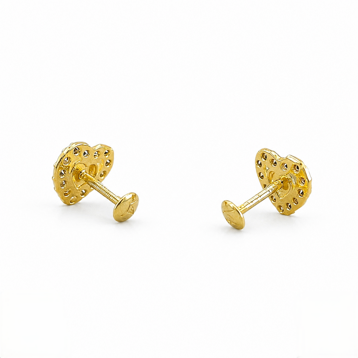 9K Gold Black Stone Halo Heart Second Stud Earrings
