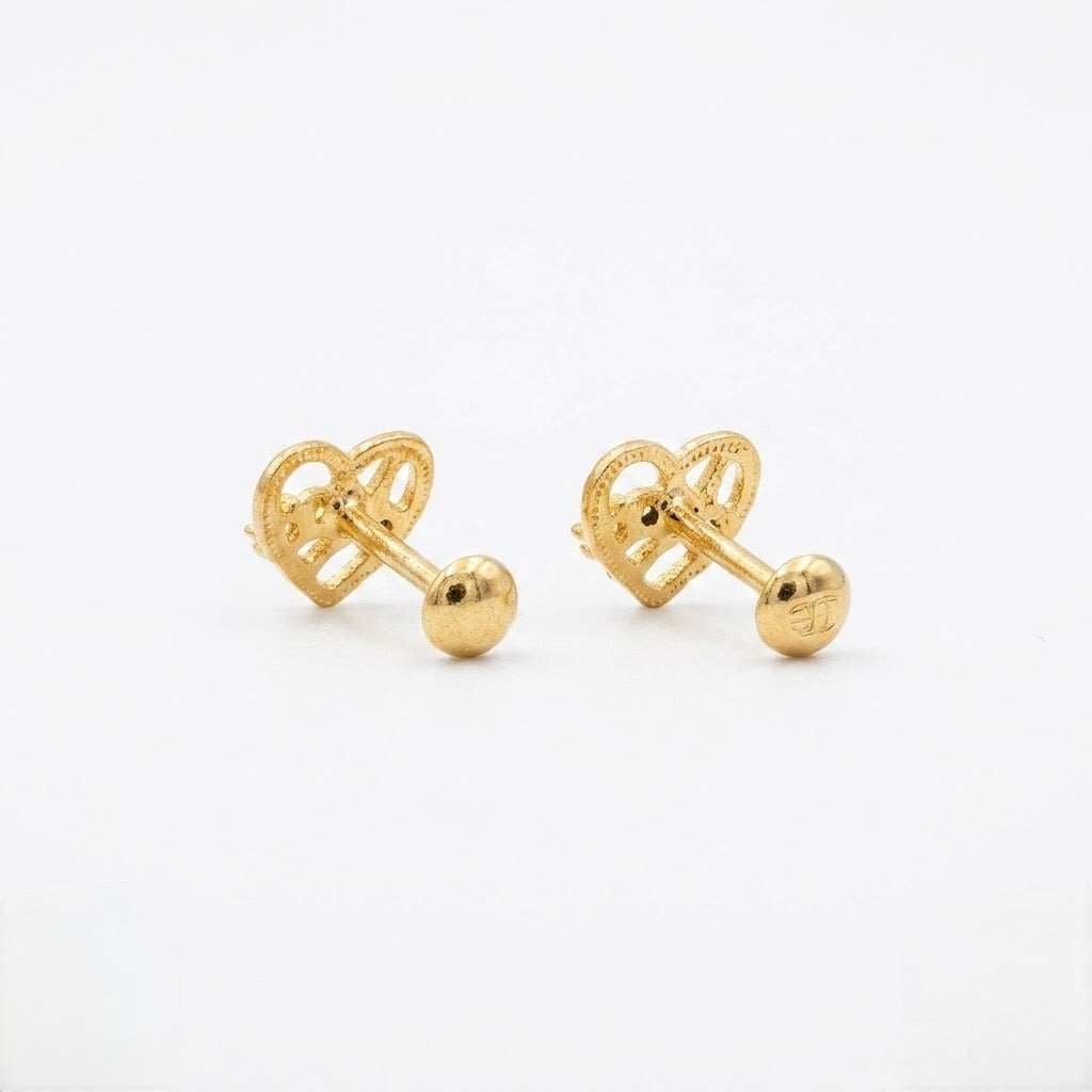9K Gold Black Stone Love Knot Heart Second Stud Earrings