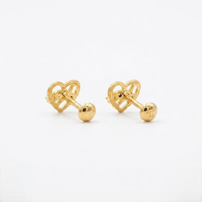 9K Gold Black Stone Love Knot Heart Second Stud Earrings