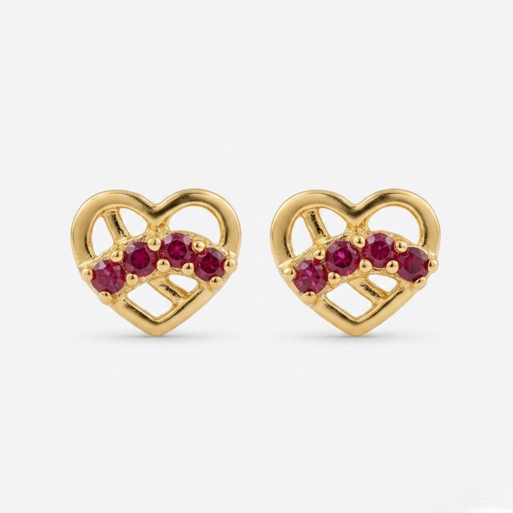 9K Gold Ruby Love Knot Heart Second Stud Earrings