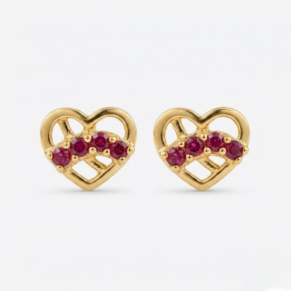 9K Gold Ruby Love Knot Heart Second Stud Earrings