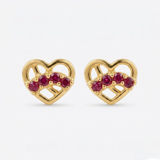 9K Gold Ruby Love Knot Heart Second Stud Earrings