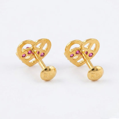 9K Gold Ruby Love Knot Heart Second Stud Earrings