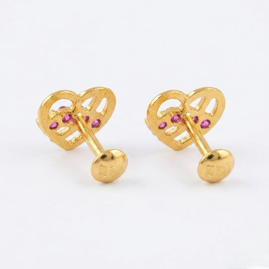 9K Gold Ruby Love Knot Heart Second Stud Earrings