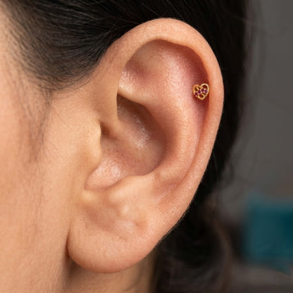 9K Gold Ruby Love Knot Heart Second Stud Earrings
