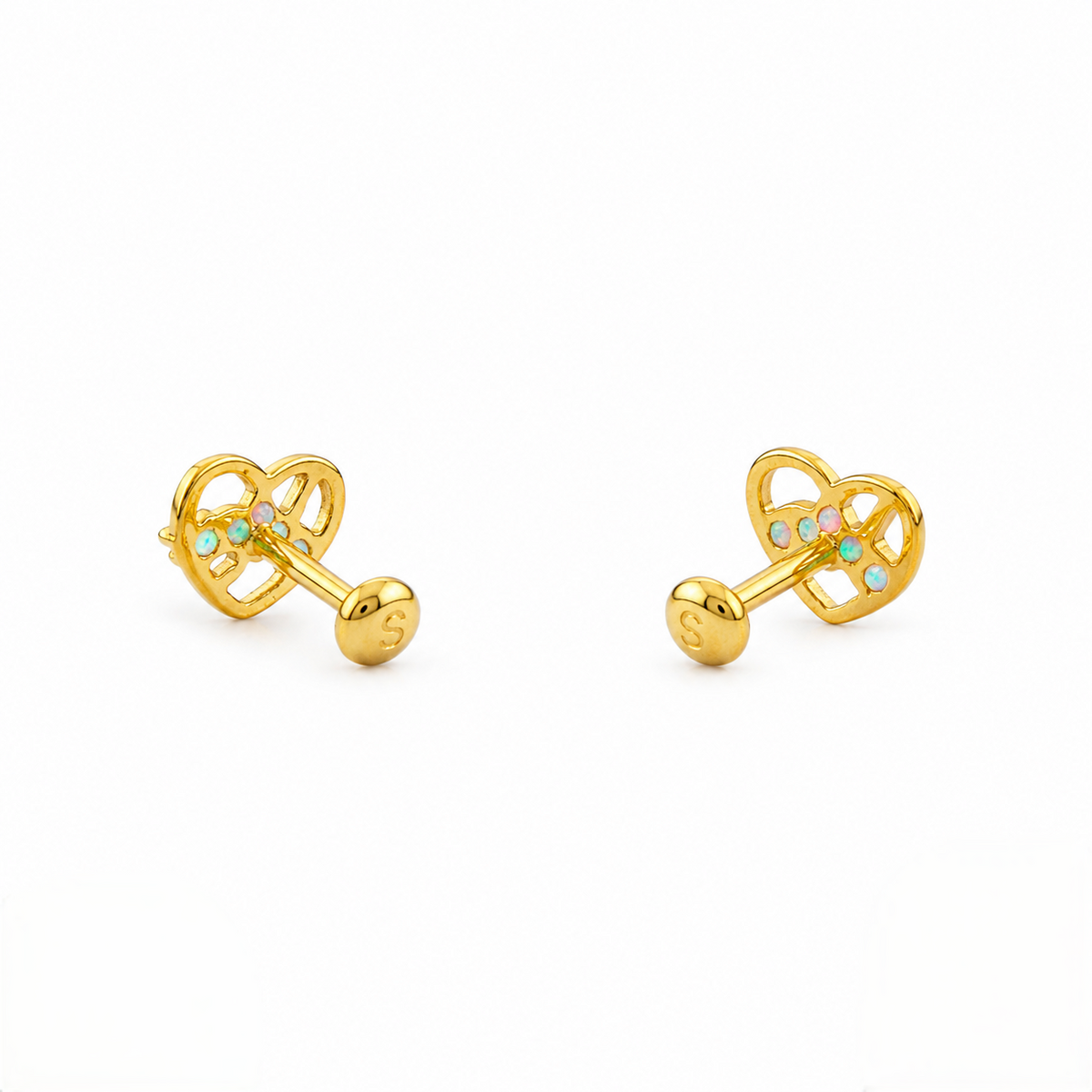 9K Gold Emerald Love Knot Heart Second Stud Earrings