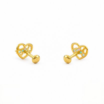 9K Gold Emerald Love Knot Heart Second Stud Earrings