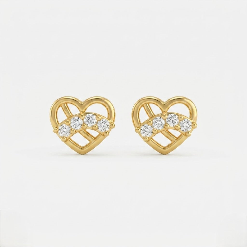 9K Gold White Stone Love Knot Heart Second Stud Earrings