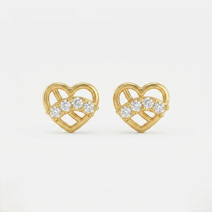 9K Gold White Stone Love Knot Heart Second Stud Earrings