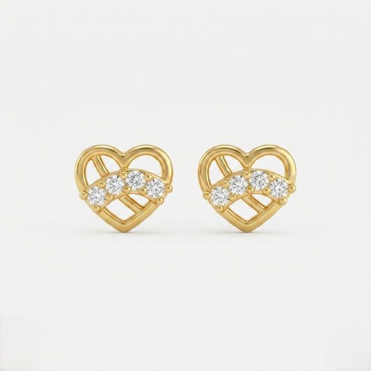 9K Gold White Stone Love Knot Heart Second Stud Earrings