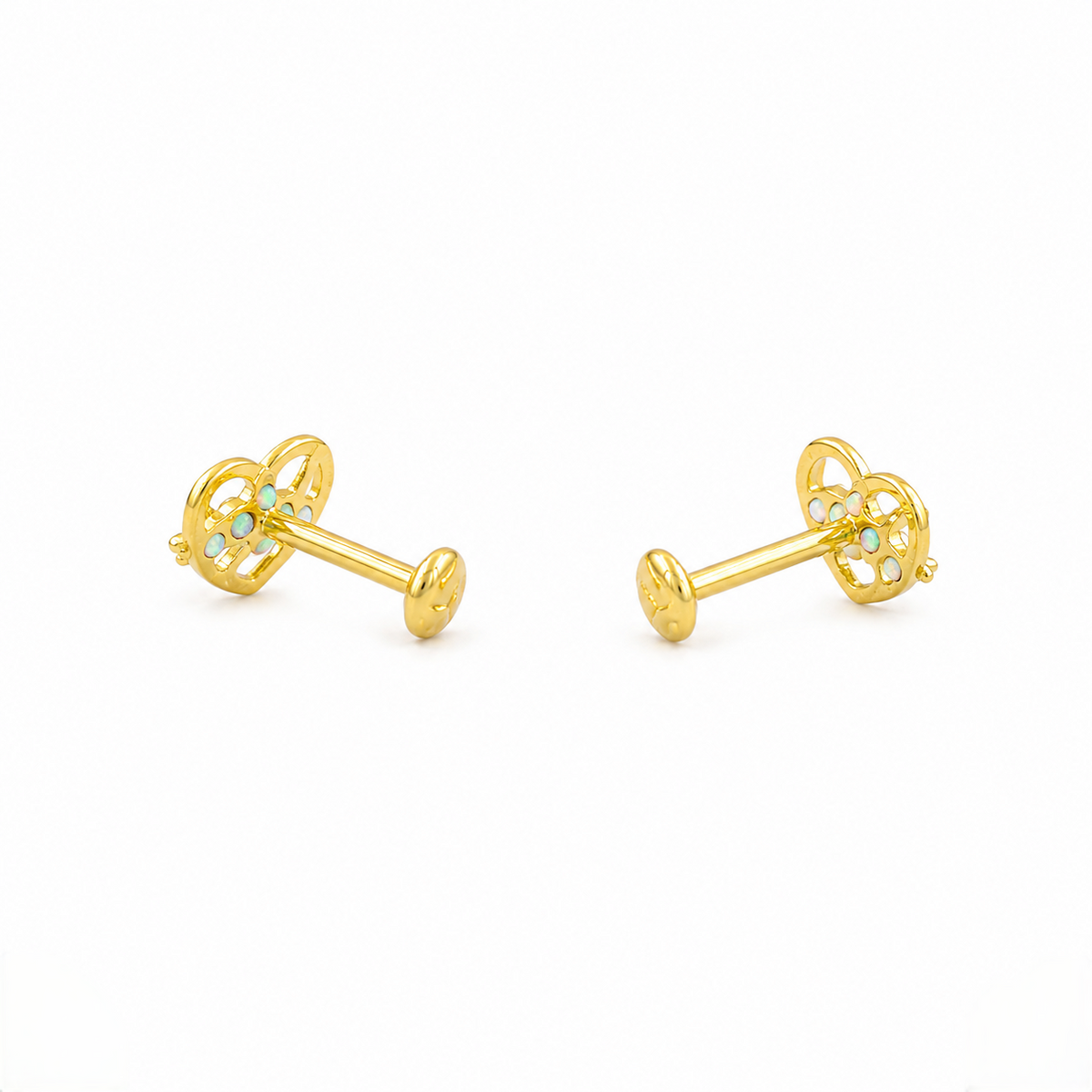 9K Gold White Stone Love Knot Heart Second Stud Earrings