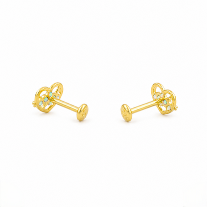 9K Gold White Stone Love Knot Heart Second Stud Earrings