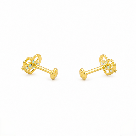 9K Gold White Stone Love Knot Heart Second Stud Earrings