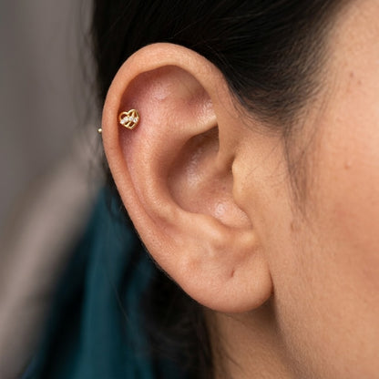 9K Gold White Stone Love Knot Heart Second Stud Earrings